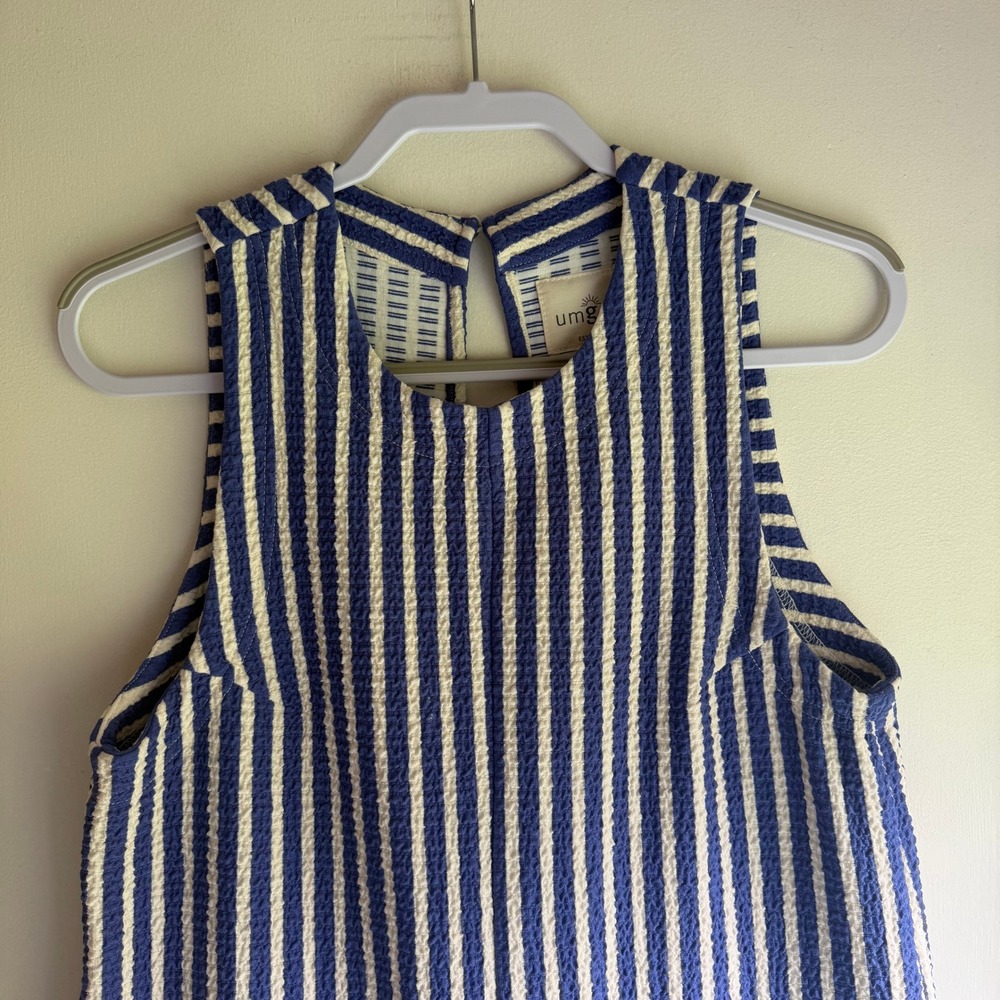 Umgee Blue White Striped Textured Knit Sleeveless Romper Womens Small - Picture 2 of 9